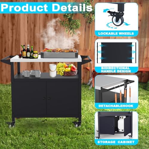 COZEER Outdoor Grill Table with Storage, Weatherproof Grill Cart