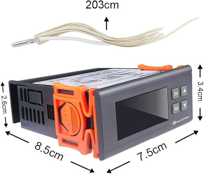 KETOTEK KT8230 Digital Temperature Controller Thermostat Regulator 120VAC 30A Fahrenheit -22~572℉ Heating Cooling for Incubator Brooder Refrigerator Fermenter Greenhouse Reptile