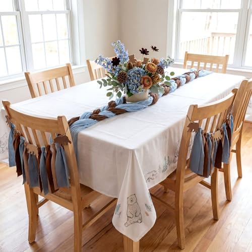 6 Pcs 118" Blue and Brown Cheesecloth Table Runner