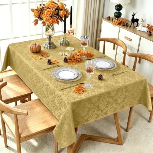 SASTYBALE Golden Yellow Fall Jacquard Tablecloth, 52 x 52 Inch Square