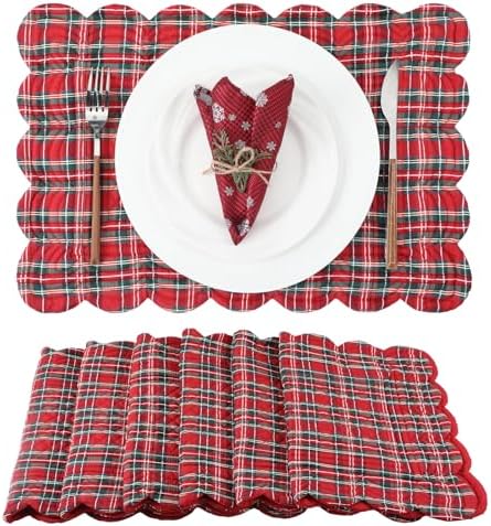 Beeveer 6 Pcs Quilted Scallop Placemats for Home Dining