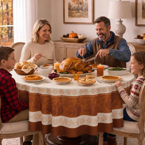 Romanstile Fall Thanksgiving Round Tablecloth 90 Inch, Orange