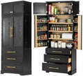 Merax 78.2" Tall Farmhouse Kitchen Pantry Cabinet with 8 Door Shelves, Storage Cabinet with 3 Adjustable Shelves, 3 Large Drawers, Versatile Cupboard for Kitchen, Dining & Bathroom, Ash Black