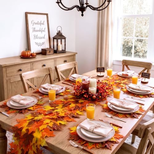 7 Pcs Fall Thanksgiving Maple Leaves Table Runner and Placemats Set