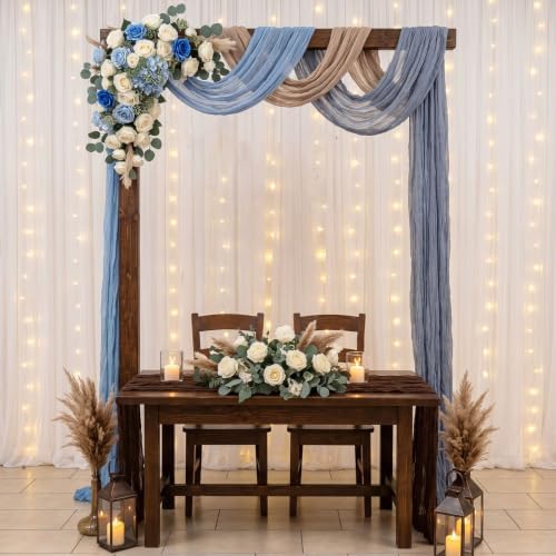 6 Pcs Blue and Brown 118" Cheesecloth Table Runner Boho Decor