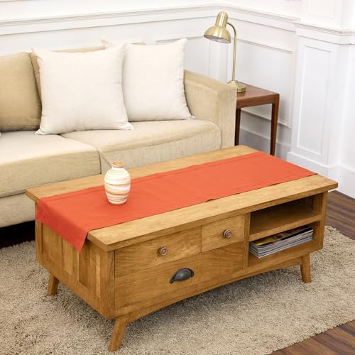 Solino Home Cotton Linen Table Runner Burnt Orange Hemstitch, 14 x 60 in