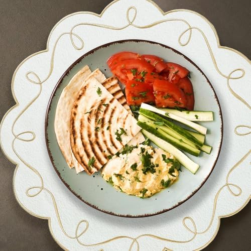 16.5 Inch Ribbon Twirl Embroidery Round Placemats Set of 4, Scalloped Round Table Mats for Party Kitchen Dining Decoration, Gold