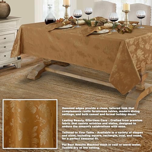 Newbridge Fall Damask Tablecloth Bronze Gold 60 x 120 Inch Rectangle