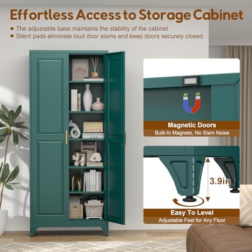 UNICOLY 75" Kitchen Pantry Cabinet, Metal Tall Storage Cabinet with Doors