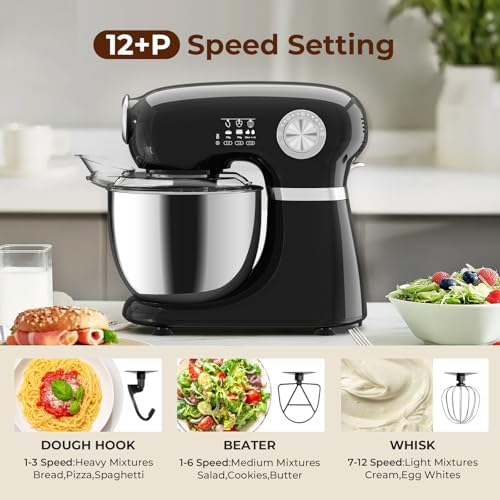 Electactic 5.3 Quart Electric Stand Mixer With 12 Speed, Low Noise, Black