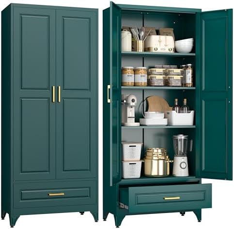 UNICOLY 75" Kitchen Pantry Cabinet,Metal Storage Cabinet with Drawer,