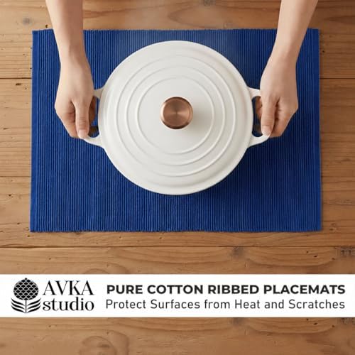 100% Cotton Ribbed Placemats - Set of 8-13 x 19 Inches - Royal Blue - Everyday Cloth Table Mats - Thick Construction, Washable & Reusable Cloth Place Mats - by AVKA Studio