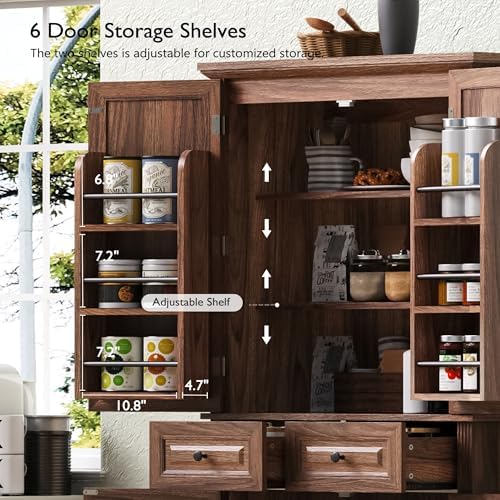Merax 71" Tall Farmhouse Pantry Cabinet with Pull-Out Shelves, Brown