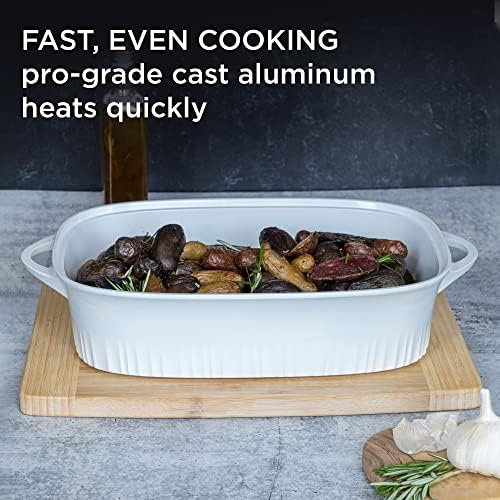 CorningWare QuickHeat 5.7-QT Cast Aluminum Roaster With Lid & Non-Stick Ceramic Interior, Lightweight and Fast Even Heat Baking & Cooking, For Meats, Soup, Browning, Searing, French White