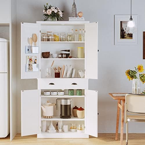 IRONCK Kitchen Pantry Storage Cabinet, 72.6" H Cupboard, White