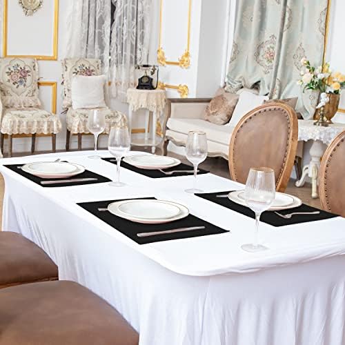 Cloth Placemats Set of 8, Linen Type Fabric Placemats Machine Washable Heat Resistant Placemats Wrinkle Free Thick Polyester Kitchen Place Mats for Dining Table (Black)