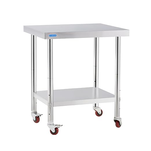 Stainless Steel Table for Prep & Work with 4 Caster Wheels with Adjustable Undershelf 24 x 30 NSF Metal Commercial Kitchen Worktable for Restaurant Home Outdoor | Prep & Work, 4 Caster Wheels, NSF, Commercial Kitchen, Worktable