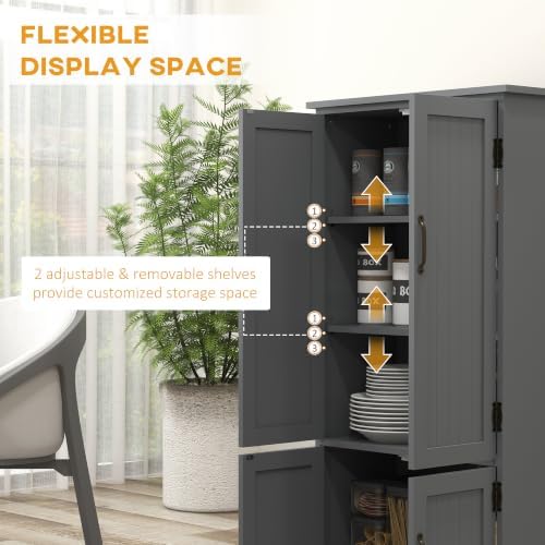 HOMCOM 48.5" Kitchen Pantry Cabinet, Kitchen Pantry Storage Cabinet, Gray