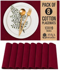 100% Cotton Ribbed Placemats - Set of 8-13 x 19 Inches - Maroon/Burgundy/Dark Red - Everyday/Fall Cloth Table Mats - Thick Construction, Washable & Reusable Cloth Place Mats - by AVKA Studio