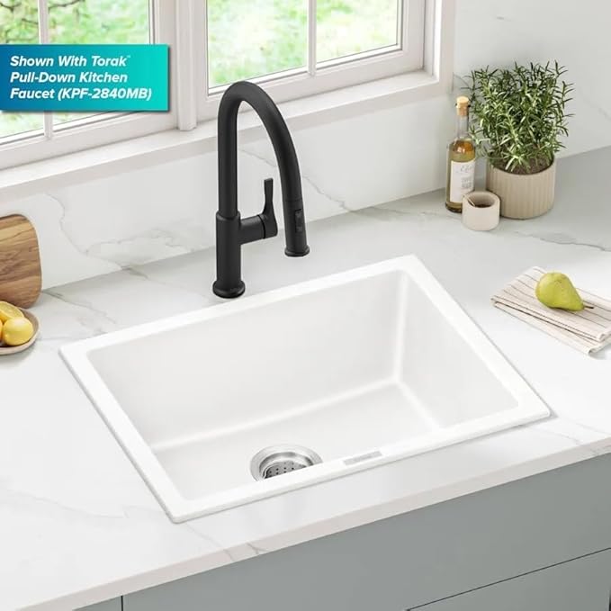 KRAUS Quarza 24-inch Kitchen Sink Drop-In/Undermount Single Bowl Granite Kitchen Sink Black Onyx, KGD-410B