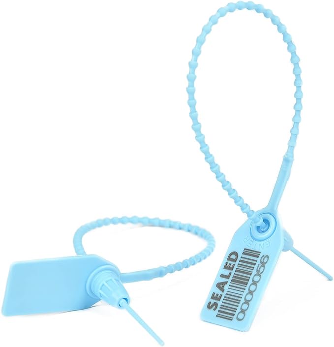500 Light Blue Plastic Barcode Seals, Numberd Plastic Tamper Seals Security Tags, Pull-Tite Safety Zip Ties, Tamper Proof Tags Plasic Locks for Fire Extinguishers