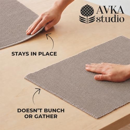 100% Cotton Ribbed Placemats - Set of 4-13 x 19 Inches - Taupe - Everyday Cloth Table Mats - Thick Construction, Washable & Reusable Cloth Place Mats - by AVKA Studio