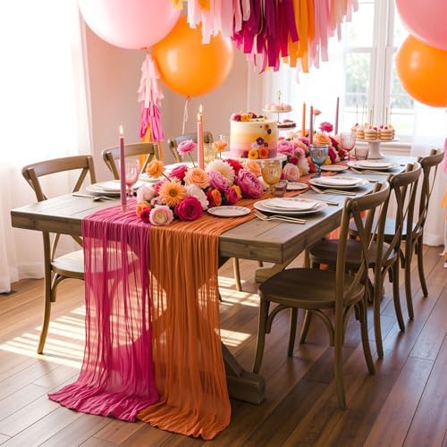 6 Pcs Hot Pink and Orange Cheesecloth Table Runners 118"