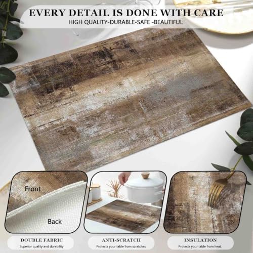 Mcalk Dark Brown Table Runner and Placemats Set of 6 Pieces, Brown Placemat, Cloth Place Mats Indoor for Kitchen, Washable Abstract Placemats Linen Material for Dining Table