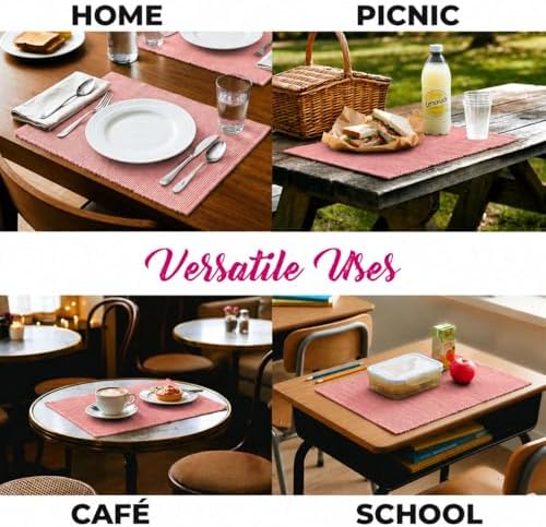 100% Cotton Ribbed Placemats - Set of 4-13 x 19 Inches - Peach - Everyday Cloth Table Mats - Thick Construction, Washable & Reusable Cloth Place Mats - by AVKA Studio