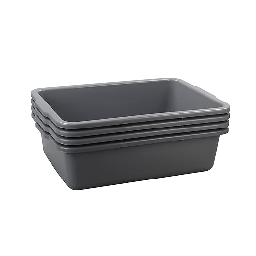4-Pack 32 L Plastic Commercial Bus Box, Large Bus Tubs, Gray
