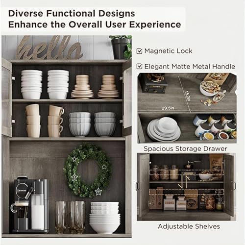 IDEALHOUSE Kitchen Pantry Cabinet with Microwave Stand