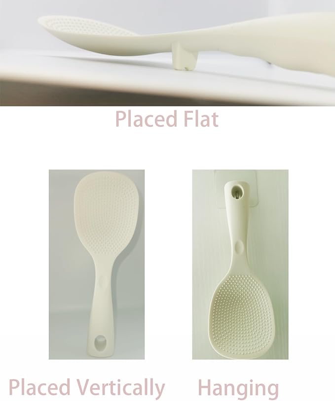 2Pcs of Silicone Rice Ladle Rice Serving Spoon Easy To Clean Rice Spoon for Electric Rice Cooker Rice Paddle for Kitchen (Cream)