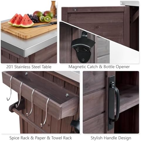 NicBex 78.3" Outdoor Kitchen Island with Foldable Grill Table, Brown