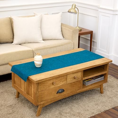 Solino Home 100% Pure Linen Dining Table Runner Teal, Athena 14 x 48 in