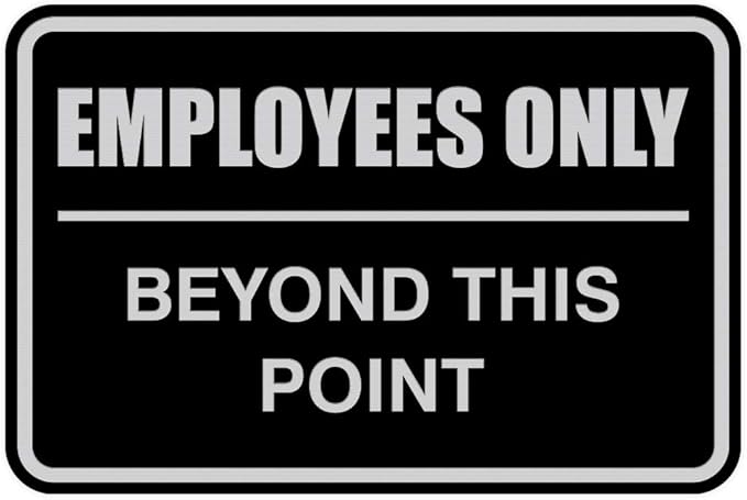 All Quality Classic Framed Employees Only Beyond This Point Wall or Door Sign | Easy to Install Business Signage - Medium (Black-Silver) 1 Pack