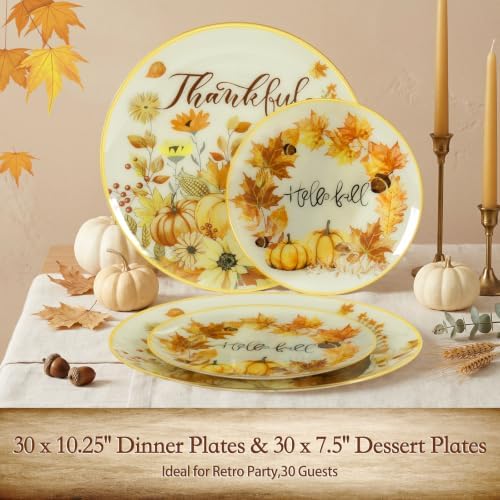 EjonirInjonir 60Pcs Elegant Thanksgiving Plastic Plates For Fall Dinner