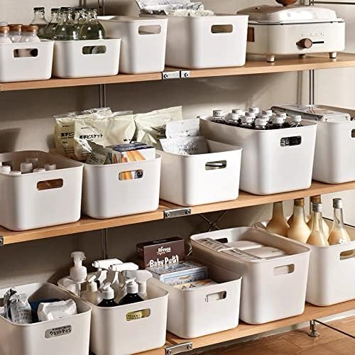 Set Of 6 Plastic Storage Bins,11×8.6×5.5" Versatile Kitchen Pantry Organization and Storage,for Plastic Storage Container Under Bed,Under Sink Bathroom Organizer (White,6 Pack Medium