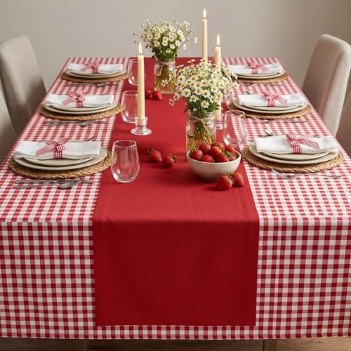 Solino Home 100% Pure Linen Table Runner Red Long, Fete 14 x 90 in