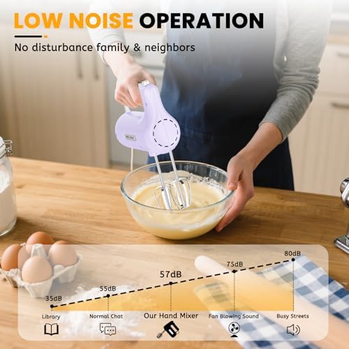 5-Speed Small Hand Mixer Electric, 300W Compact Portable, Purple
