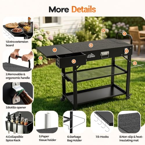 Grill Cart for Blackstone Griddle, Outdoor Grill Table Foldable for Ninja