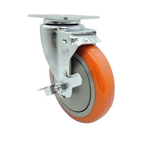 Service Caster Brand Replacement Caster for Uline Caster H-7449SWB-Stainless Steel Swivel Top Plate Caster with 5 Inch Orange Polyurethane Wheel and Top Lock Brake-Fit Carts and Platform Trucks H-6348