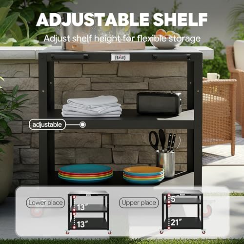 Feasto 3-Shelf Pizza Oven Table with Lockable Wheels, 36''x 24''