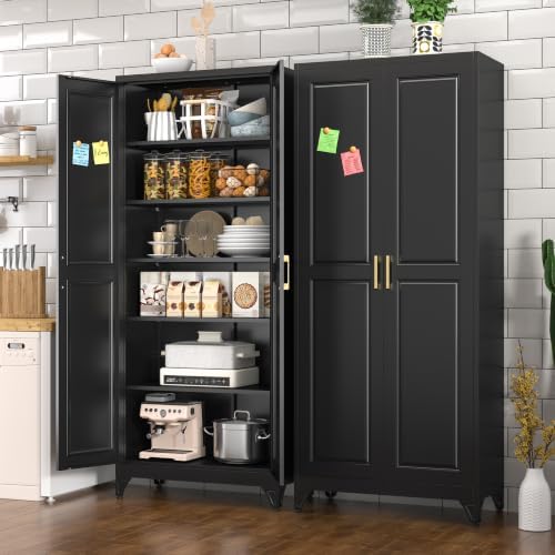 Polup 75" Pantry Cabinet, Tall Metal Storage Cabinet with Doors and Shelves