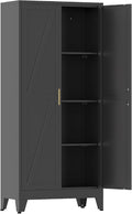 COFaR Black Metal Cabinet, 61 in Tall Metal Storage Cabinet with 3 Adjustable Shelves and Barn Doors, Farmhouse Cupboard Storage for Garage Kitchen Pantry Office, 4-Tier