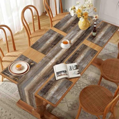 Mcalk Dark Brown Table Runner and Placemats Set of 6 Pieces, Brown Placemat, Cloth Place Mats Indoor for Kitchen, Washable Abstract Placemats Linen Material for Dining Table