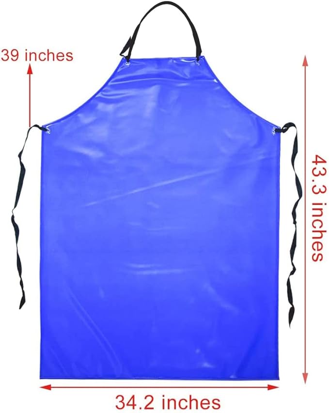 Chemical Resistant Vinyl Apron - Blue Plus Size Unisex PVC Aprons for Dishwashing,Dog Grooming,Gardening,Fish Cleaning,Lab Work（3 Pack）