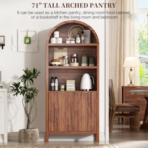 Ieejdn 71" Tall Arched Kitchen Pantry,Modern Fluted Wood Storage Cabinet with Doors, 60115HT