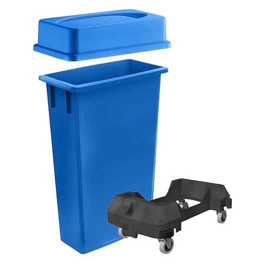 3 pack 23 Gallon Waste Bin with Lid & Dolly, Heavy-Duty Trash Can, Slim Rectangular Garbage Bin, Durable Waste Container, Recycling Bin, Plastic Wastebasket for Kitchen, Garage, Restaurants, Office