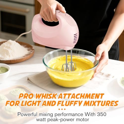 Handmixer Electric Handheld - 7 Speed Portable Kitchen Mixer Electric with 5 Stainless Steel Accessories Whisk, Food Beater for Whipping Mixing Cookies Cakes Home (CX6613-PK)
