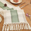 Niviy Sage Green Table Runner 90 Inches Long with Tassels, Seasonal Spring Summer Washable Embroidered Striped Braided Green and Beige Boho Table Runners for Holiday Party 12 x 90 Inches